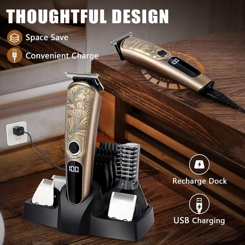 UFREE Gifts for Men, Beard Trimmer with Charging Stand, IPX7 Waterproof Electric Razor Shavers for Men, Clippers for Hair Cutting, Mens Grooming Kit for Mustache Nose Facial Body - Image 5